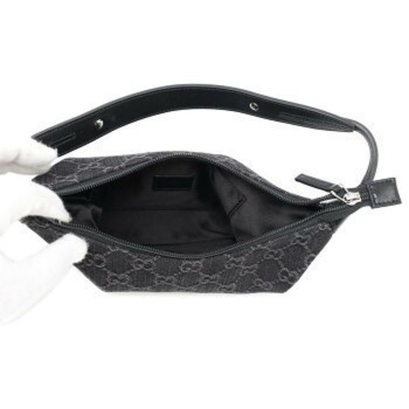 Gucci Horsebit Shoulder Bag GG Denim Black s - Picture 5 of 8